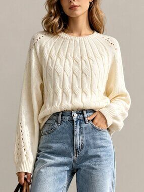 NWOT Cream Openwork Knit Couronne Sweater Large